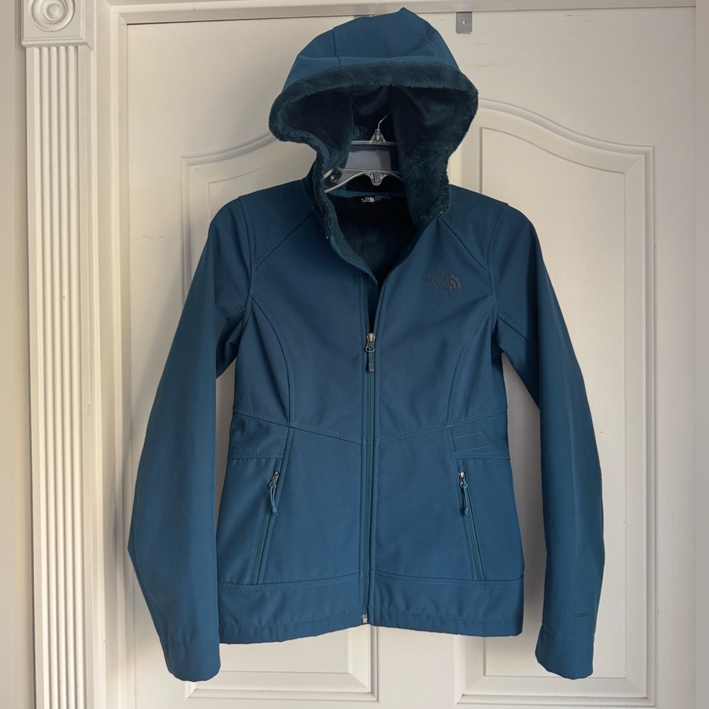 The North Face jacket, wind wall, fleece lined, zip up front, Dark Teal, size XS